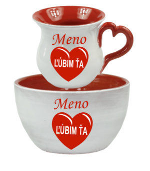 Súprava : šálka s uškom v tvare srdiečka a miska - ľúbim ťa + meno - Image 2