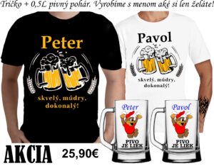 Akcia - pánske tričko s menom na želanie + pivný pohár