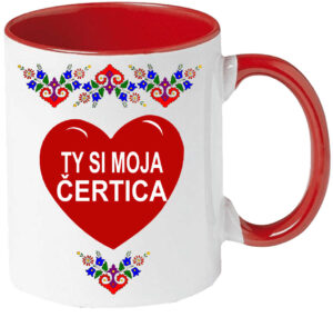 Červeno - biely hrnček so srdiečkom - ty si moja čertica