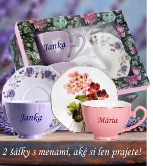 Kráľovská súprava pre dvoch. Ružovo – fialová s menami na želanie.