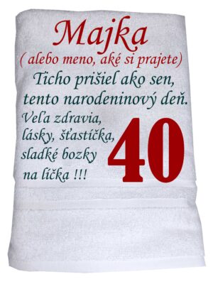 Osuška s básničkou – ticho prišiel ako sen, narodeninový deň. S menom aké si prajete a číslom 40 - Image 2