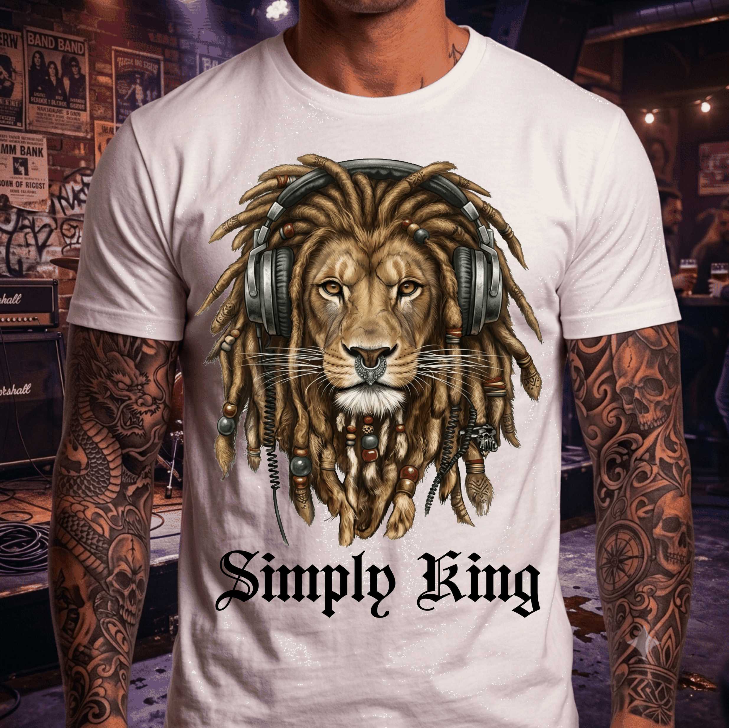 Tričko „SIMPLY KING“ (Lev so slúchadlami) biele