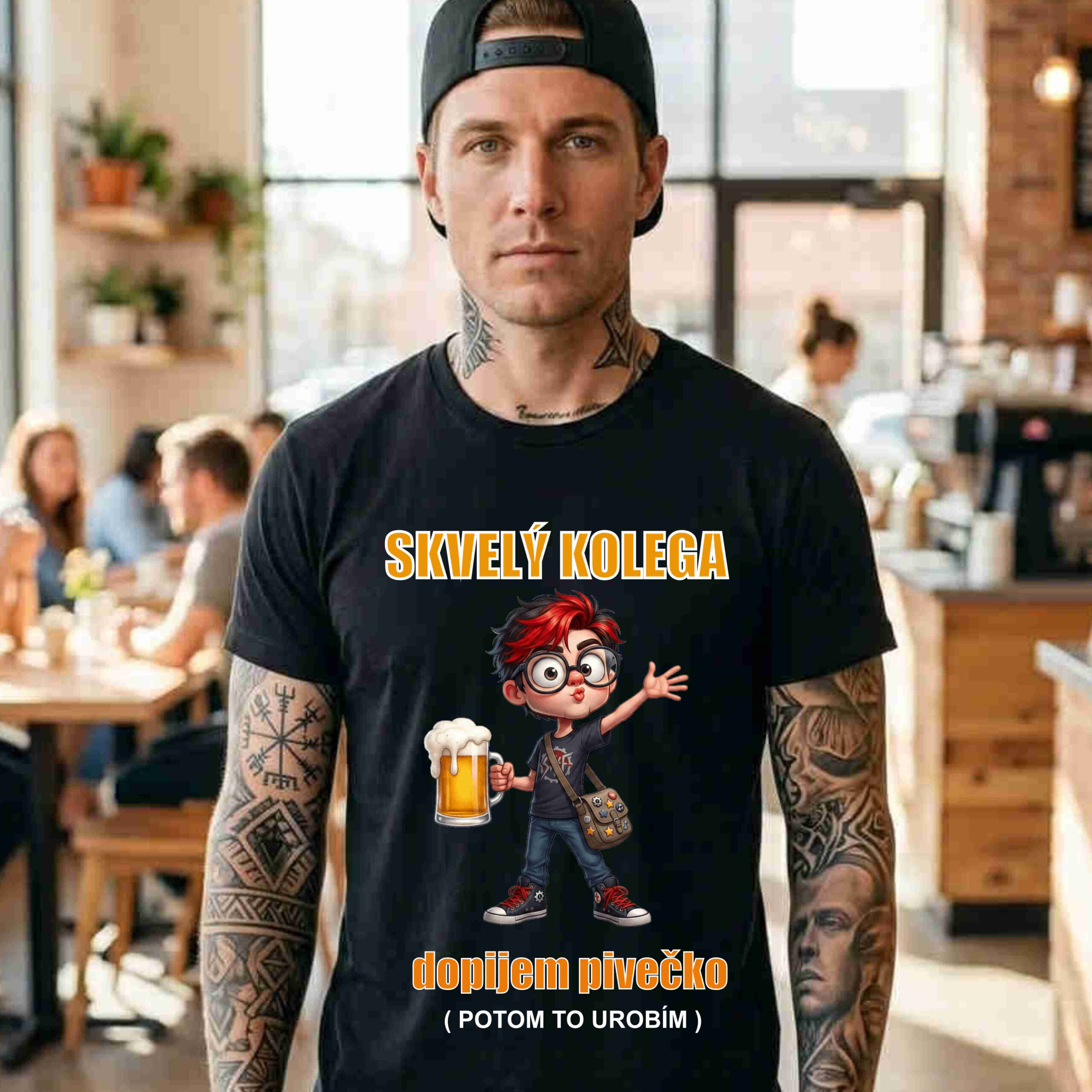 Tričko „Skvelý kolega: dopijem pivečko (potom to urobím)“