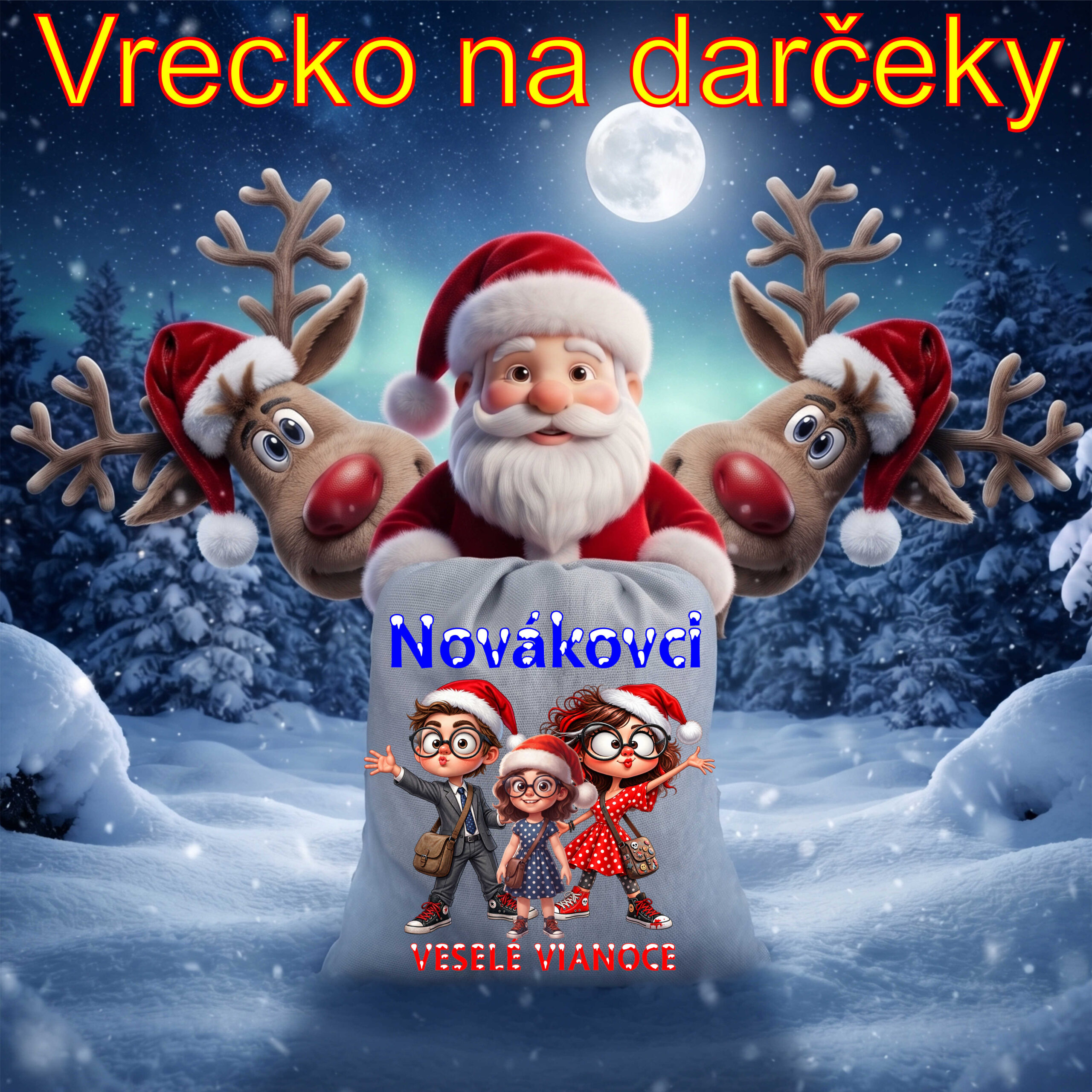 Vrecko - muž, žena a dievčatko s priezviskom na želanie.